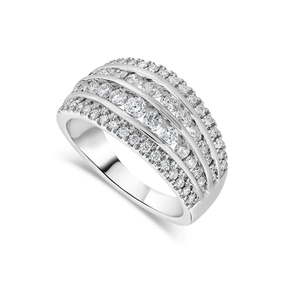 Platinum Four Row Chain Set 1.0 Carat Diamond Band Ring