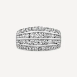 Platinum Four Row Chain Set 1.0 Carat Diamond Band Ring