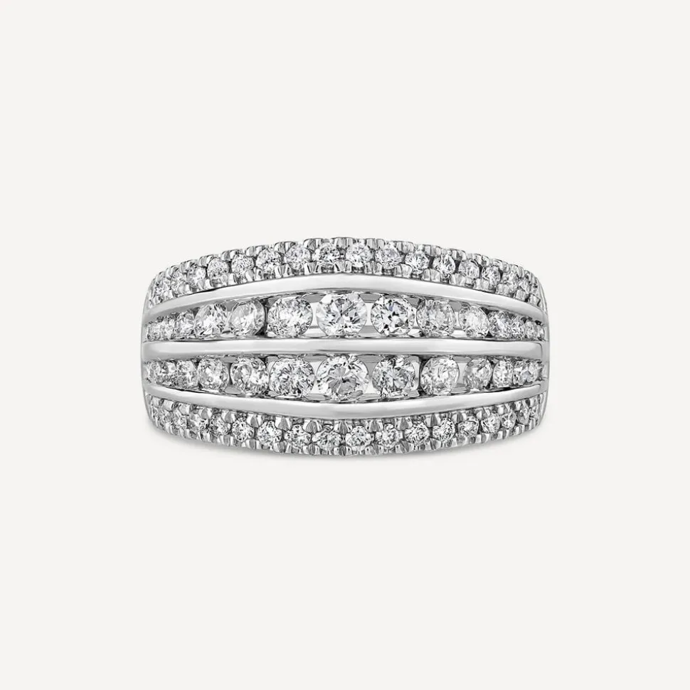 Platinum Four Row Chain Set 1.0 Carat Diamond Band Ring