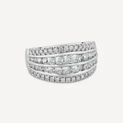 Platinum Four Row Chain Set 1.0 Carat Diamond Band Ring