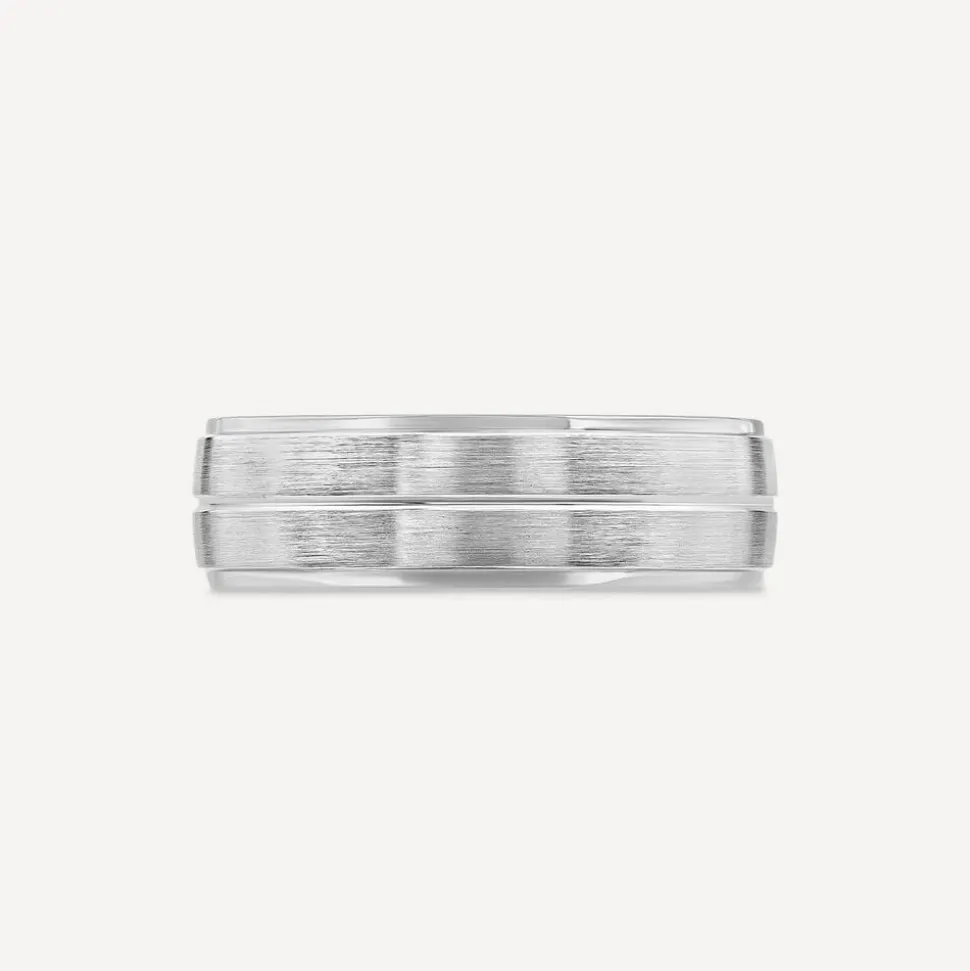 Platinum 6mm Groove Matte Polished Men's Wedding Ring
