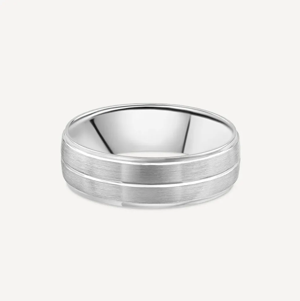 Platinum 6mm Groove Matte Polished Men's Wedding Ring