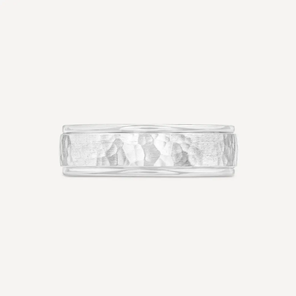 Platinum 6mm Hammered Effect Men's Wedding Ring