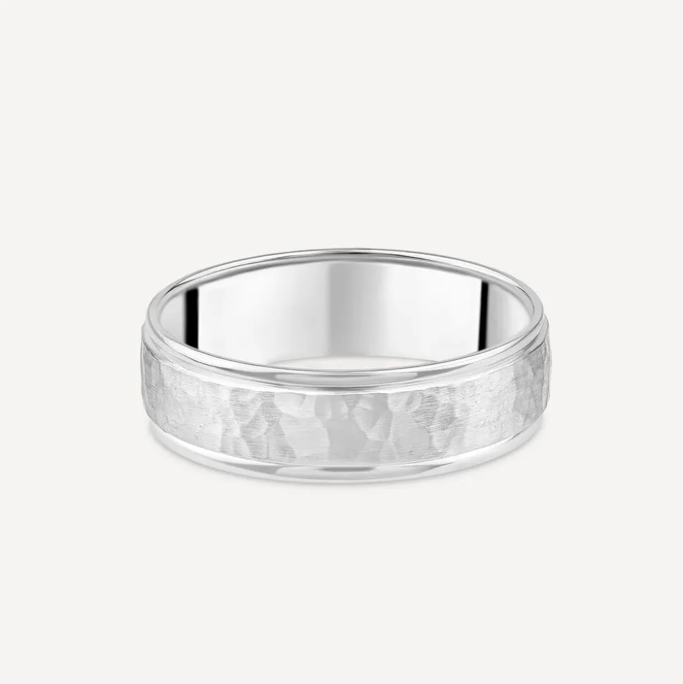 Platinum 6mm Hammered Effect Men's Wedding Ring