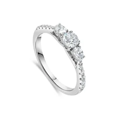 Platinum Orchid Setting Three Stone Oval Sides 0.75ct Diamond Shoulders Ring