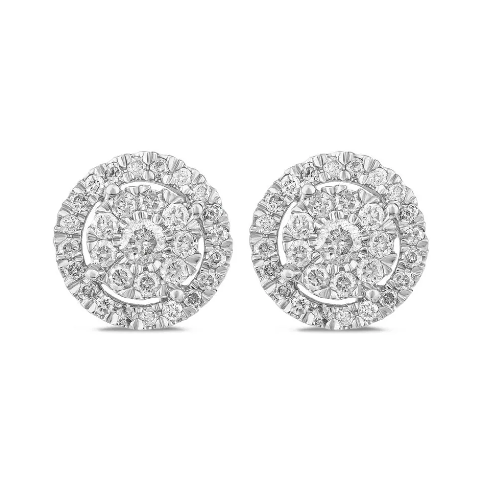 Platinum Round Cluster 0.50ct Diamond Halo Stud Earrings