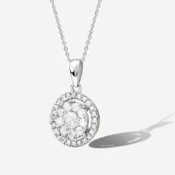 Platinum Round Cluster 0.50ct Diamond Halo Pendant
