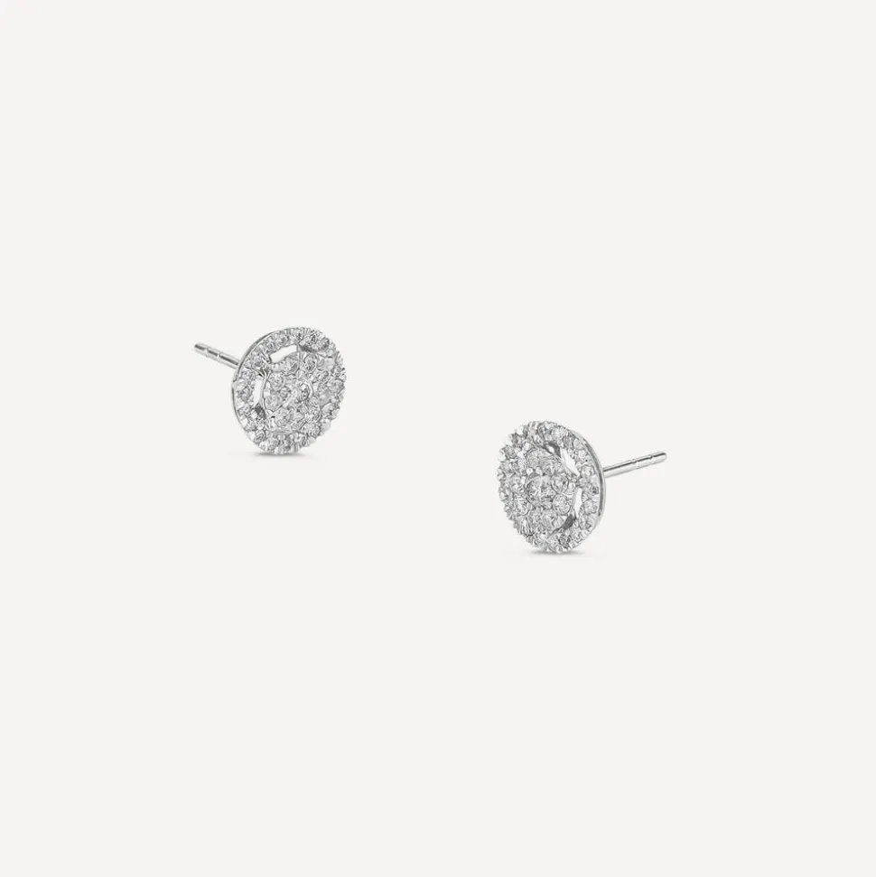 Platinum Round Cluster 0.50ct Diamond Halo Stud Earrings