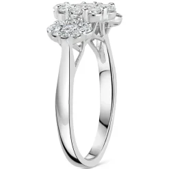 Platinum Three Oval Clusters Diamond Halos 1ct Ring