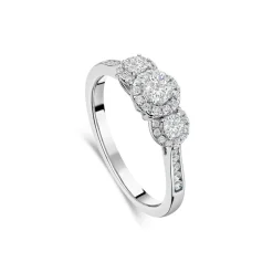 Platinum Tulip Set 3 Stone Halo 0.50 ctDiamond Ring