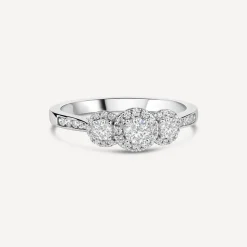 Platinum Tulip Set 3 Stone Halo 0.50 ctDiamond Ring