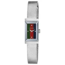 Pre-Owned Gucci G-Frame 14mm Striped Dial Steel Mesh Bracelet Watch