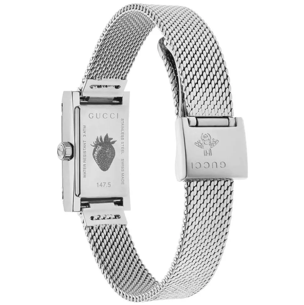 Pre-Owned Gucci G-Frame 14mm Striped Dial Steel Mesh Bracelet Watch