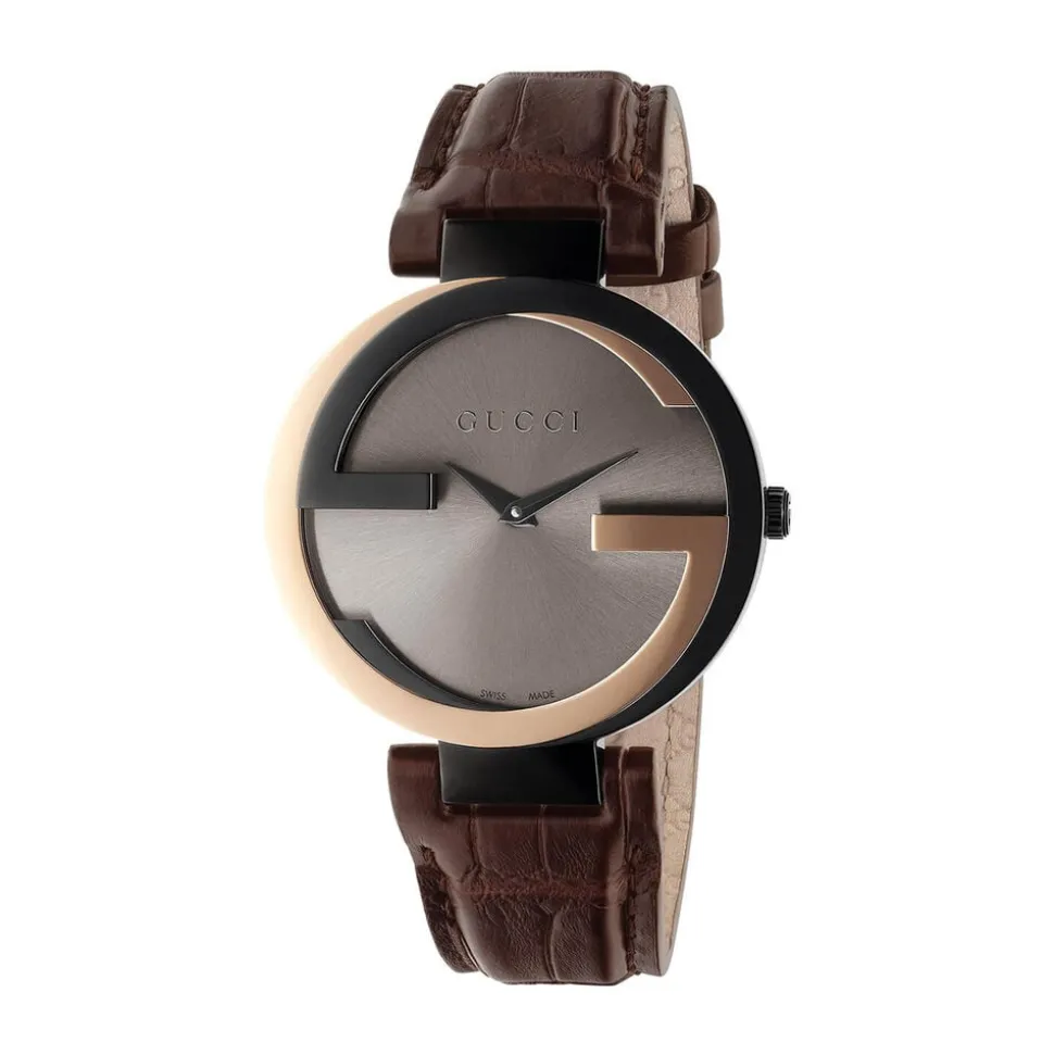 Pre-Owned Gucci Interlocking 37mm Brown Dial Leather Strap Watch