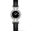 Pre-Owned Longines Equestrian Stirrup 26.5mm Black Dial Diamond Dots Leather Strap Watch