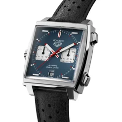Pre-Owned TAG Heuer Monaco Chronograph 39mm Blue Dial Black Leather Strap Watch