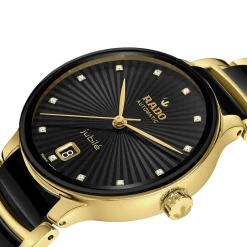 Rado Automatic Diamonds 35mm Black Dial Ceramic & Gold PVD Steel Bracelet Watch