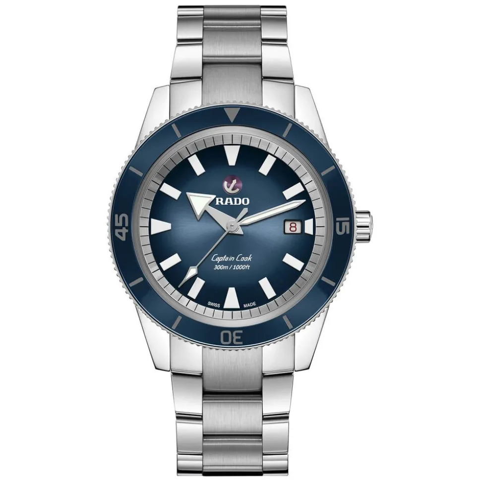 Rado Captain Cook 42MM Blue Sunray Dial Blue Bezel Bracelet Watch