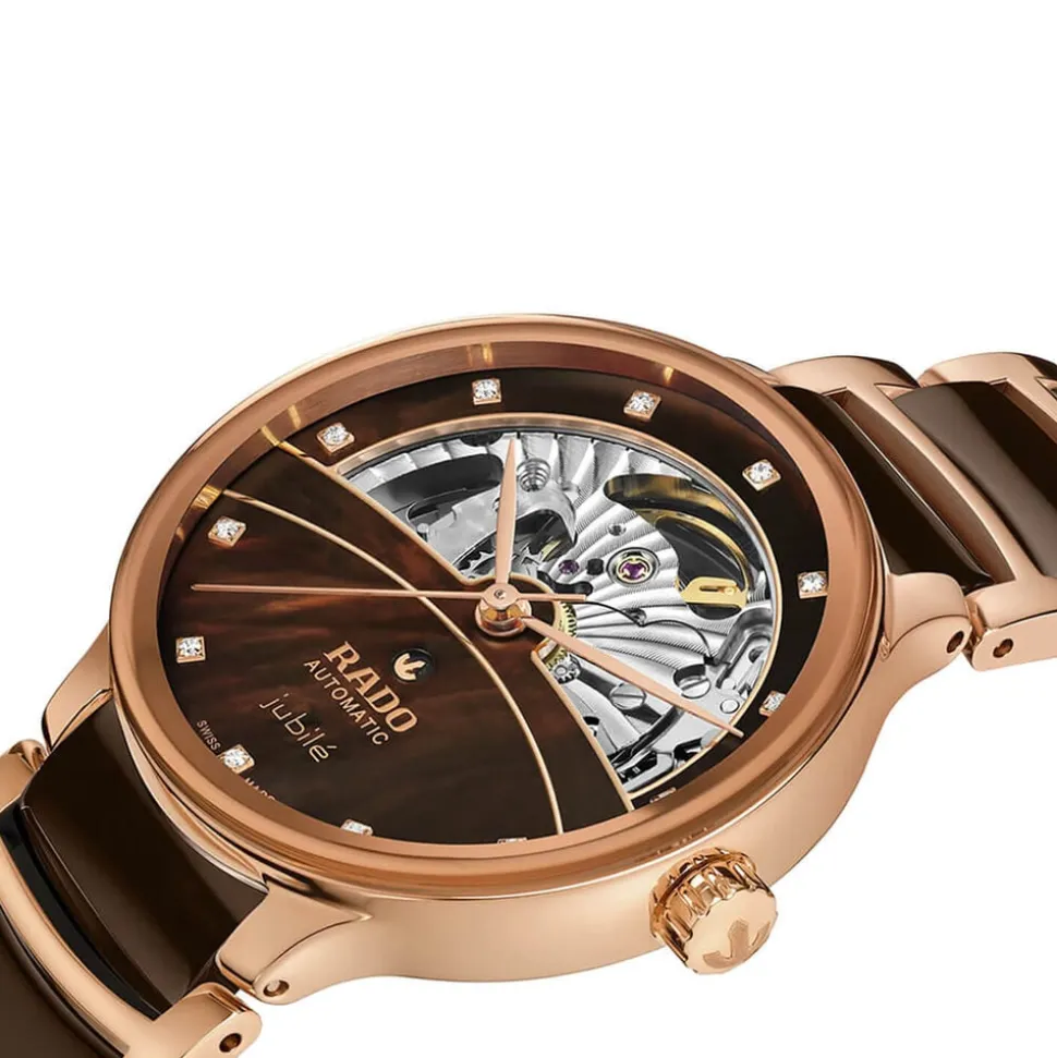 Rado Centrix Automatic Diamonds 35mm Brown Open Heart Dial Two-Tone Ceramic Bracelet Watch