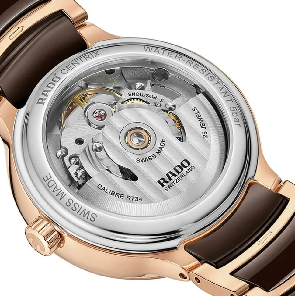 Rado Centrix Automatic Diamonds 35mm Brown Open Heart Dial Two-Tone Ceramic Bracelet Watch