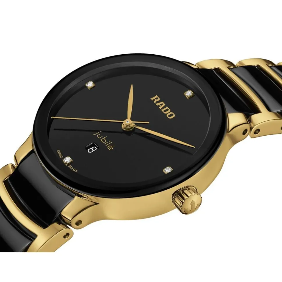 Rado Centrix Diamonds 30.5mm Black Dial Ceramic & Gold PVD Steel Bracelet Watch