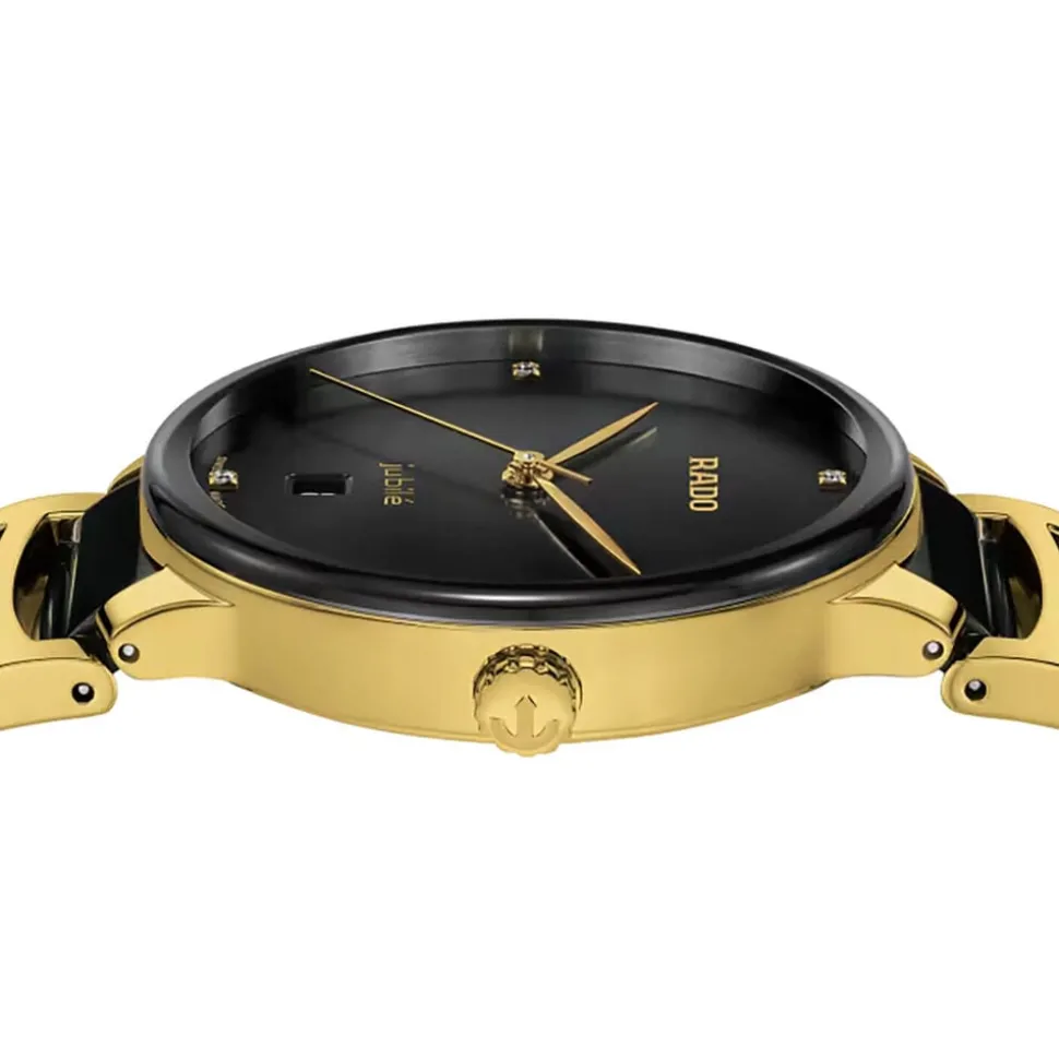 Rado Centrix Diamonds 39.5mm Black Dial Ceramic & Gold PVD Steel Bracelet Watch