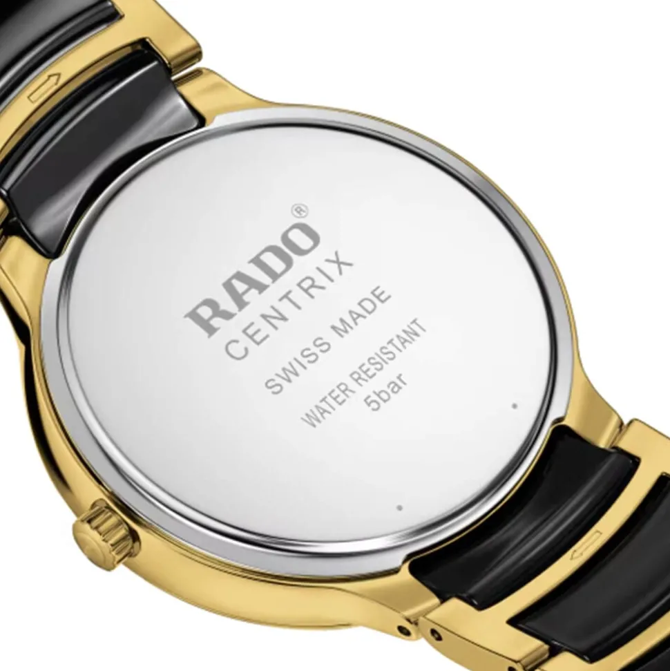 Rado Centrix Diamonds 39.5mm Black Dial Ceramic & Gold PVD Steel Bracelet Watch