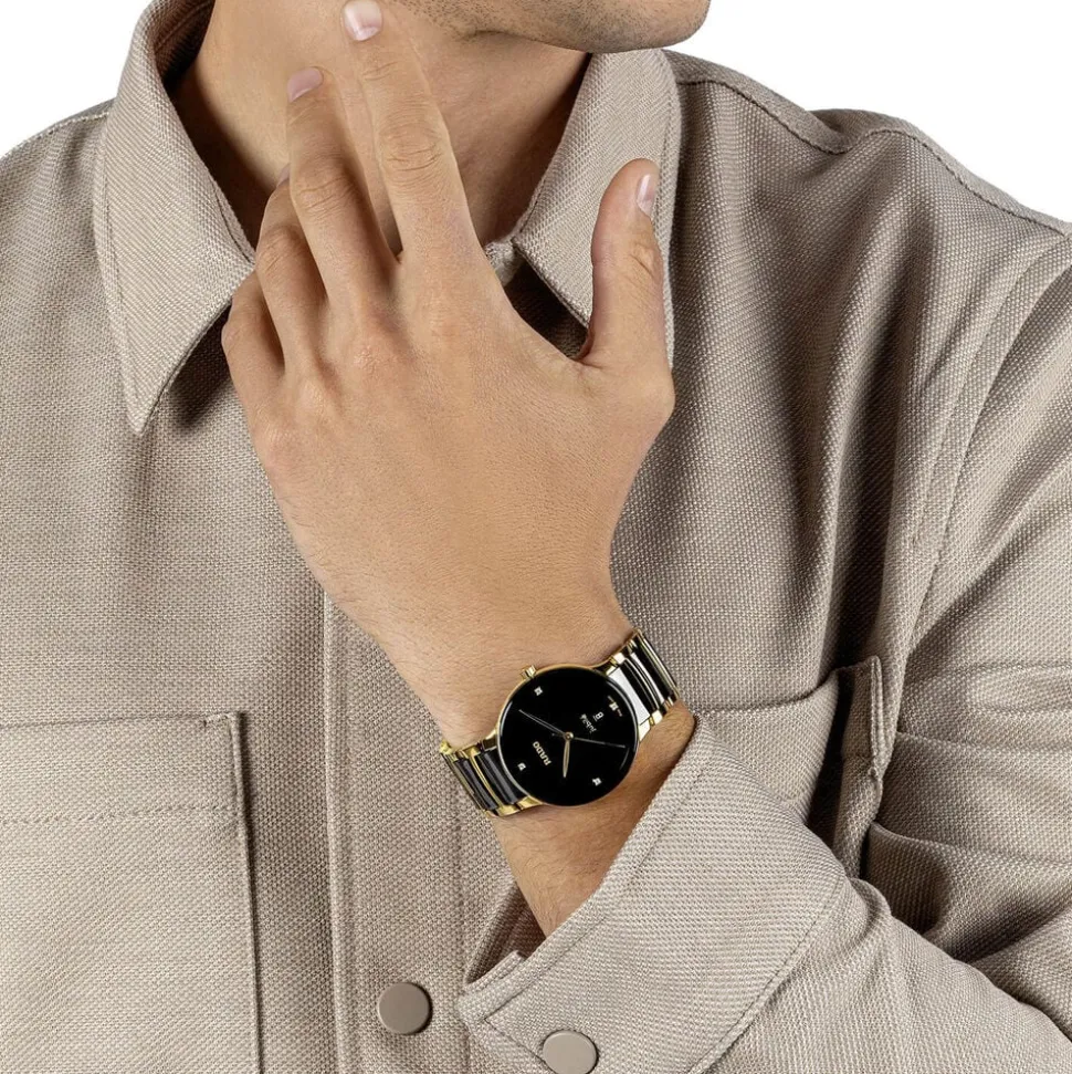 Rado Centrix Diamonds 39.5mm Black Dial Ceramic & Gold PVD Steel Bracelet Watch
