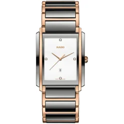 Rado Integral 31mm White Enamel Diamond Dot DIal Rose Gold & Plasma Case Bracelet Watch