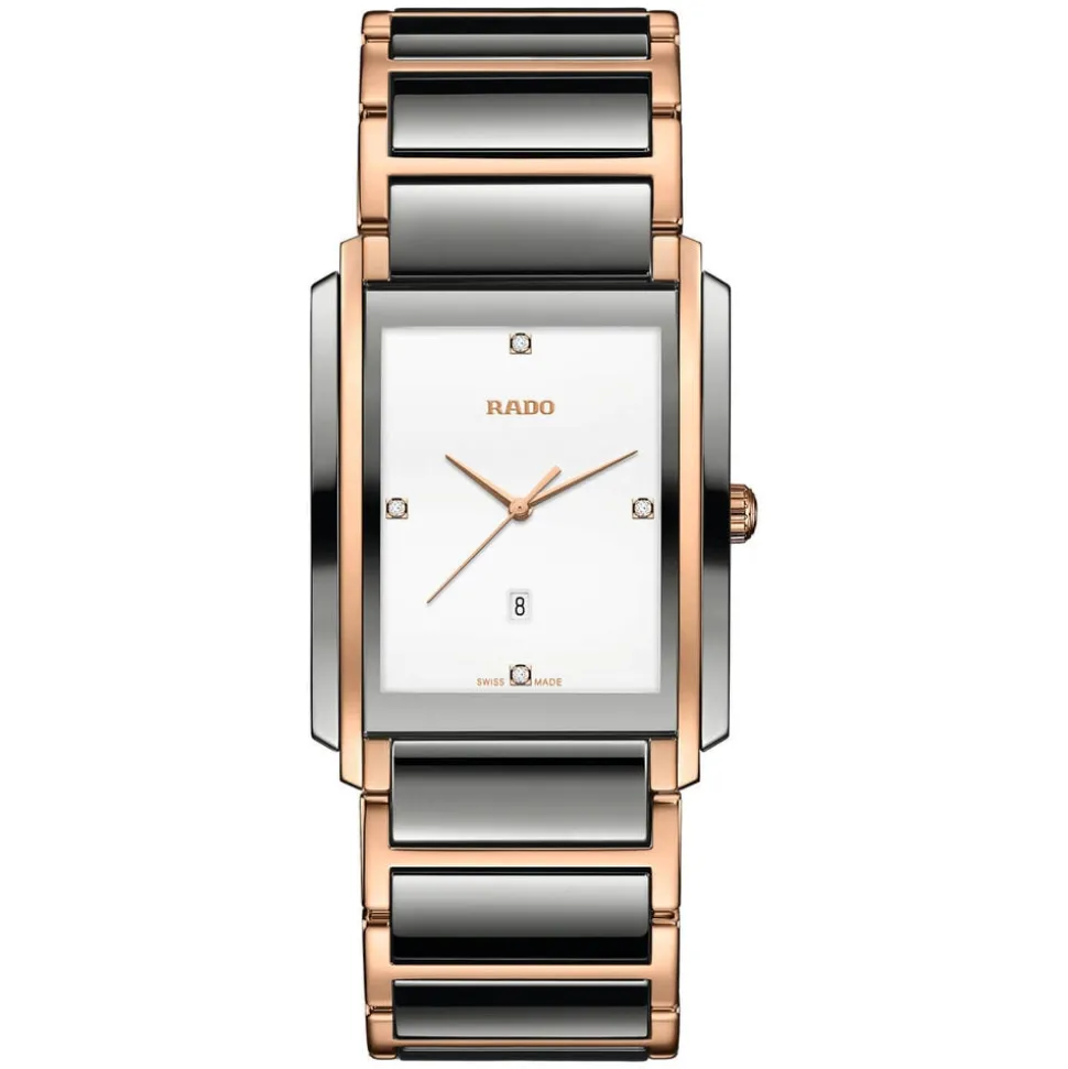 Rado Integral 31mm White Enamel Diamond Dot DIal Rose Gold & Plasma Case Bracelet Watch