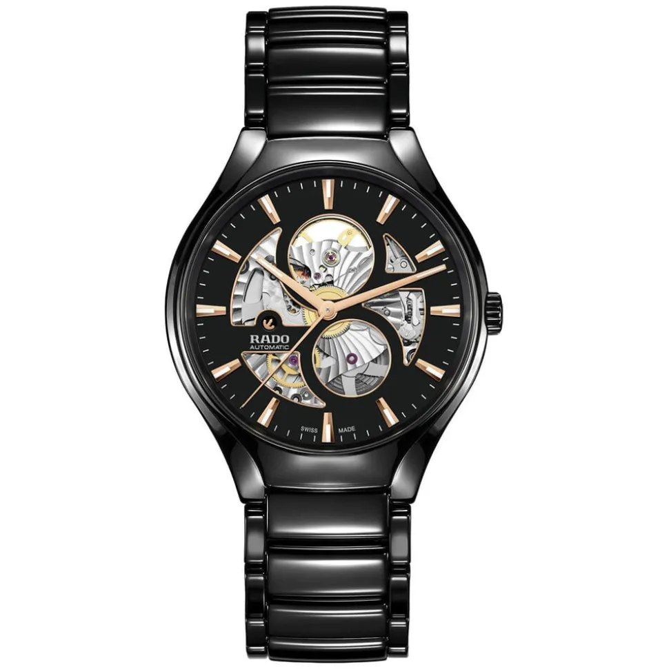 Rado True Round Automatic Open Heart 40mm Black Dial High-Tech Ceramic Bracelet Watch