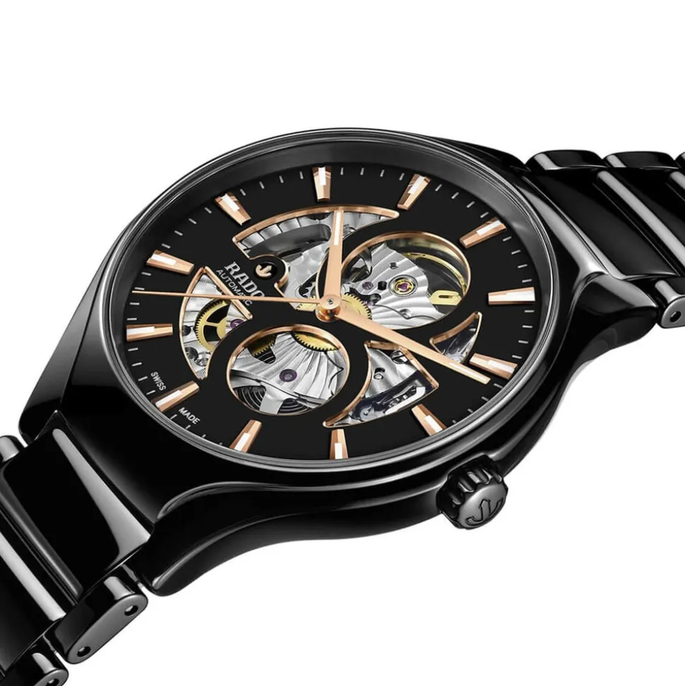 Rado True Round Automatic Open Heart 40mm Black Dial High-Tech Ceramic Bracelet Watch