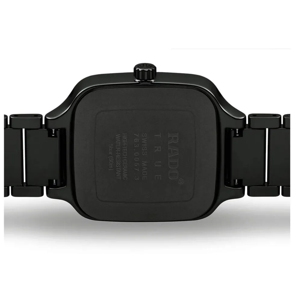 Rado True Square Black Dial Rose Gold Index Ceramic Case Watch