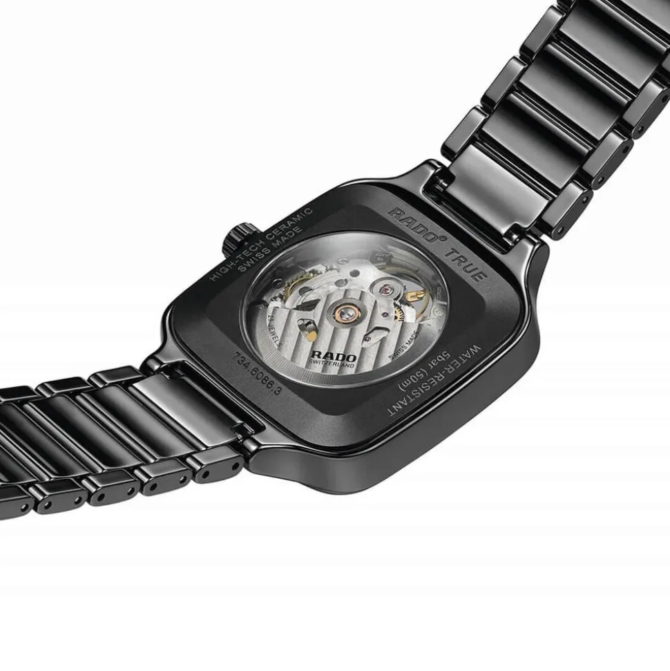 Rado True Square Open Heart Transparent Dark Ceramic Case Unisex Watch