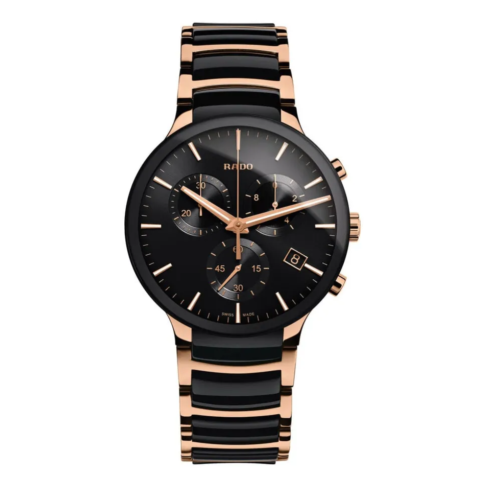 Rado Xl Centrix Rose Black Chronograph Rose Black Ceramic Bracelet Watch