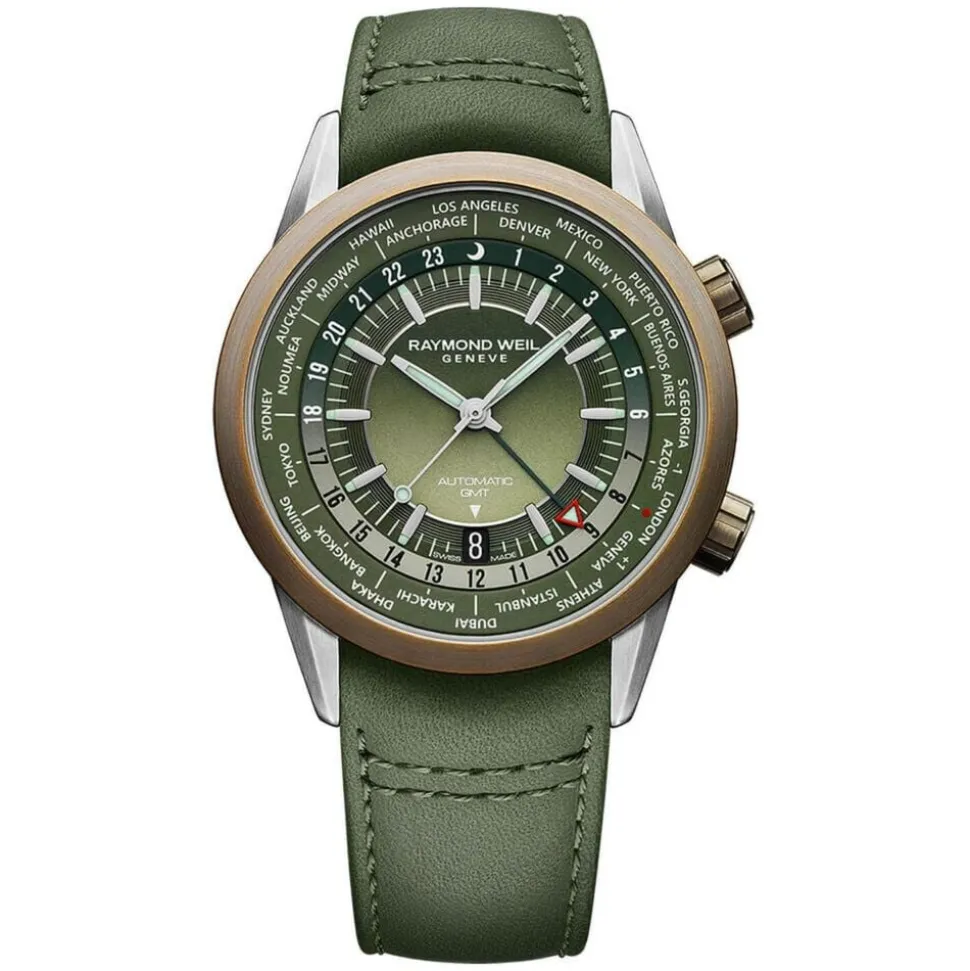 Raymond Weil Freelancer 40.5mm GMT Green Dial & Strap Watch