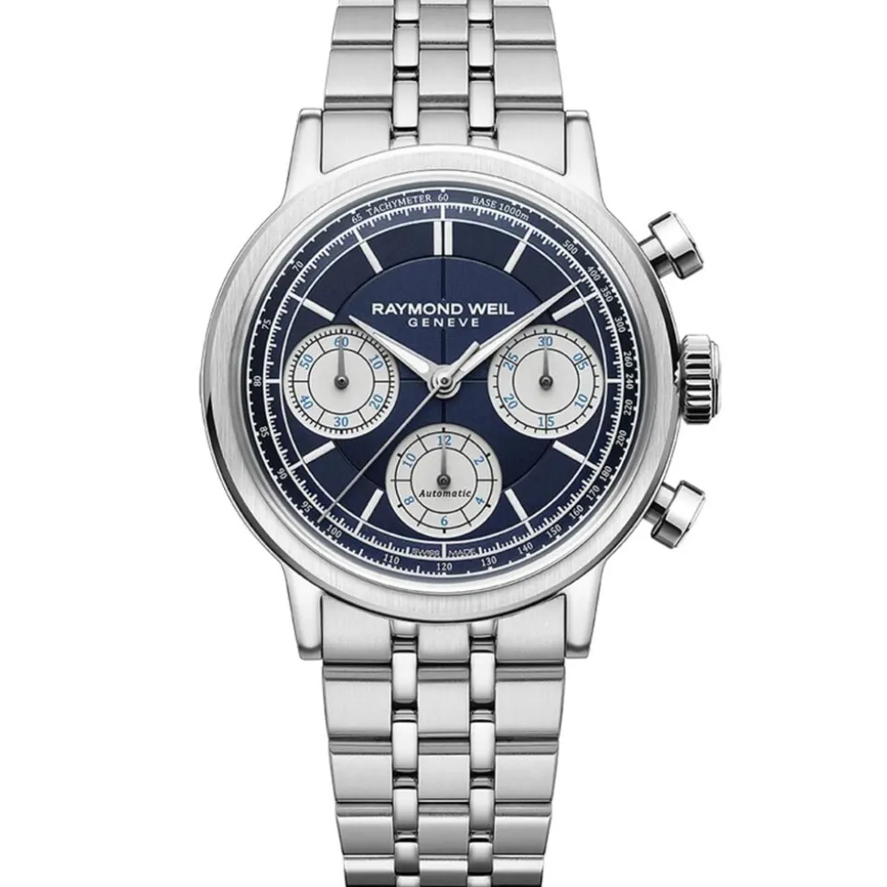 Raymond Weil Millesime Automatic Chronograph 39.5mm Midnight Blue Dial Steel Bracelet Watch