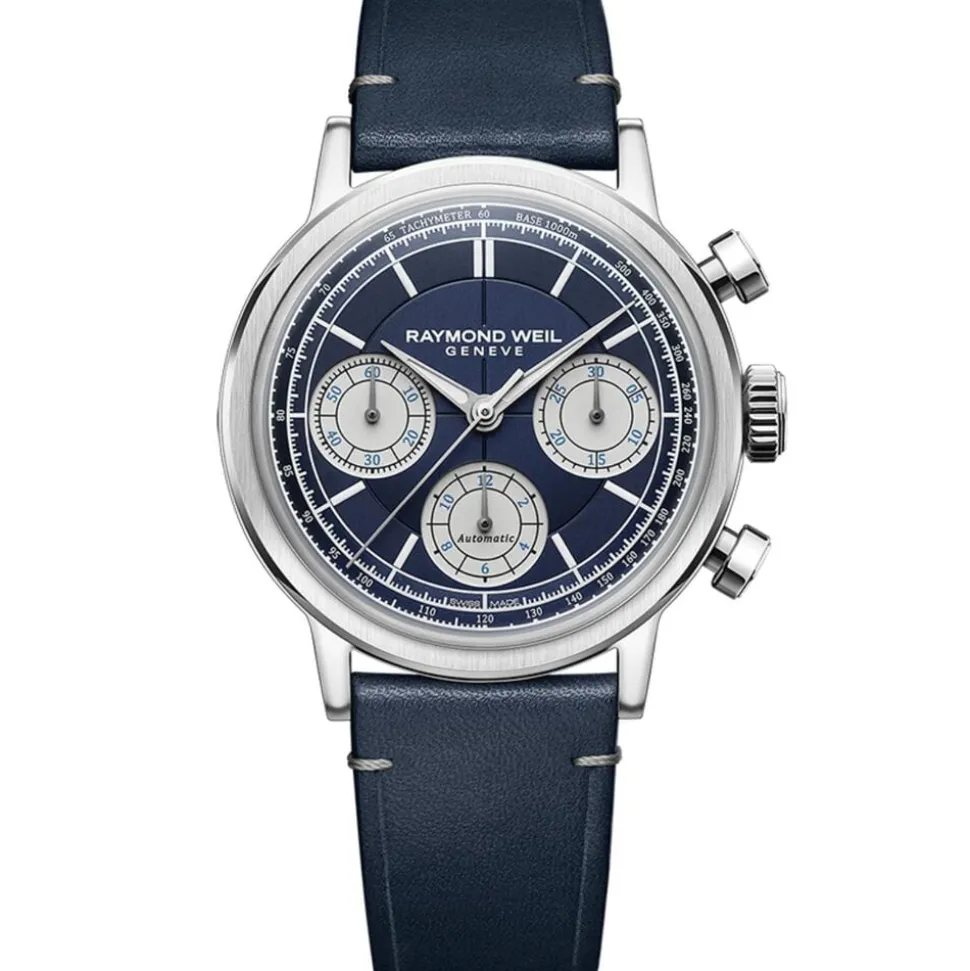 Raymond Weil Millesime Automatic Chronograph 39.5mm Midnight Blue Dial Leather Strap Watch