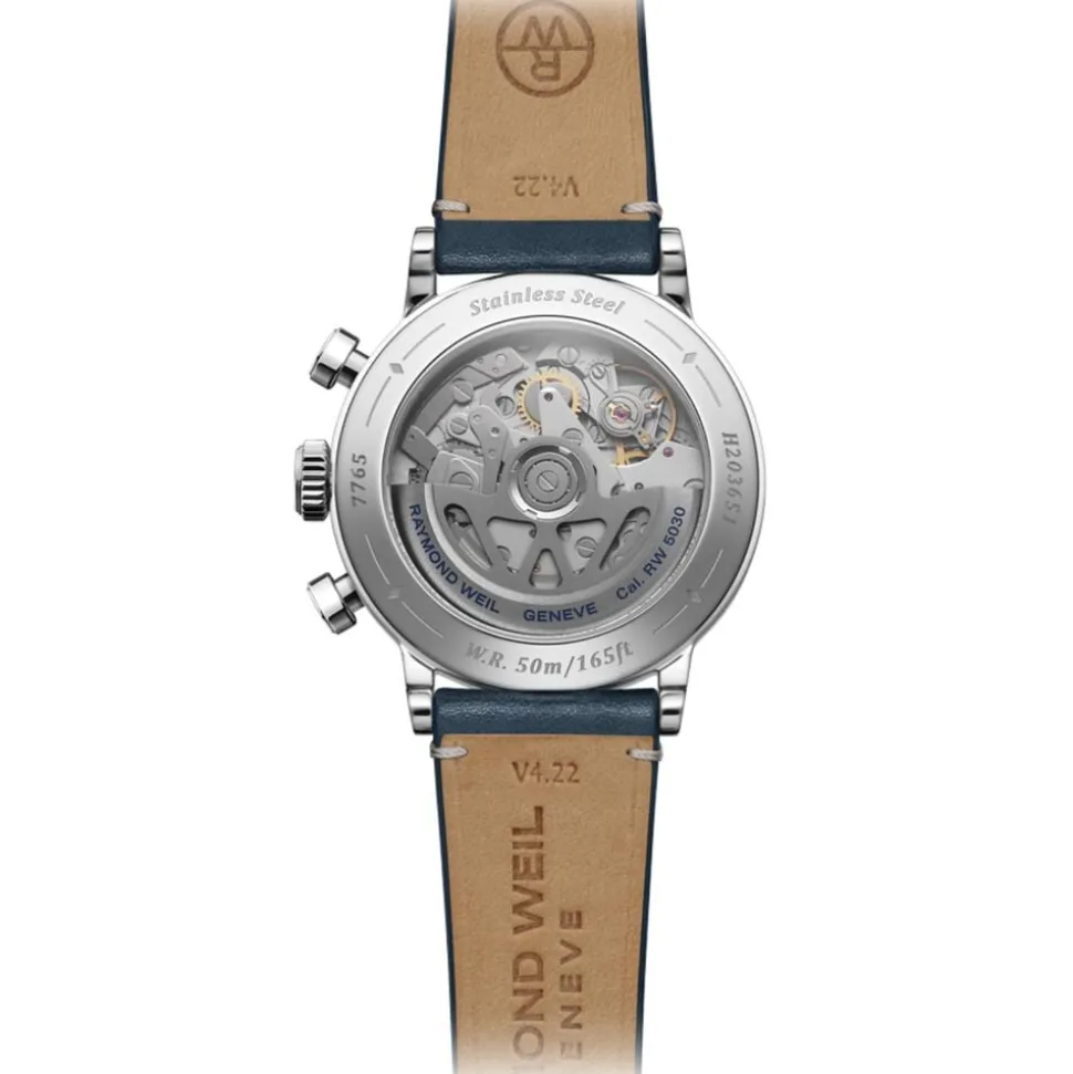 Raymond Weil Millesime Automatic Chronograph 39.5mm Midnight Blue Dial Leather Strap Watch