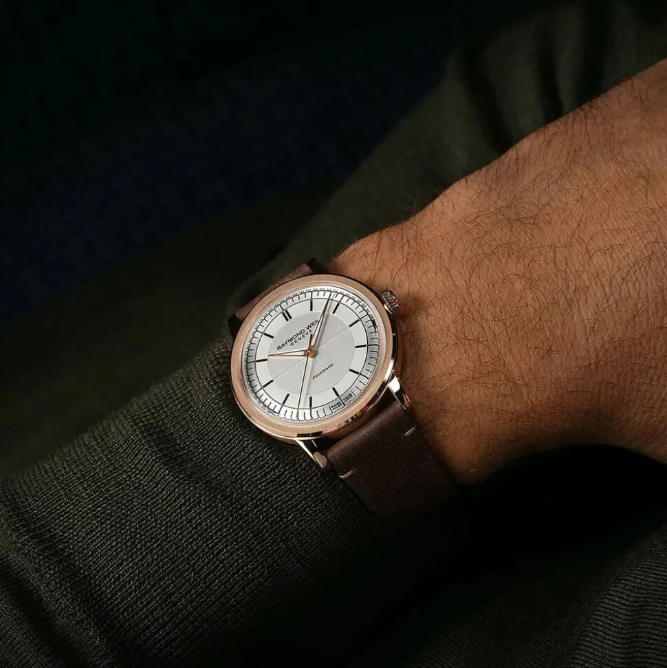 Raymond Weil Millesime 39.5mm Silver Dial Brown Leather Strap Watch