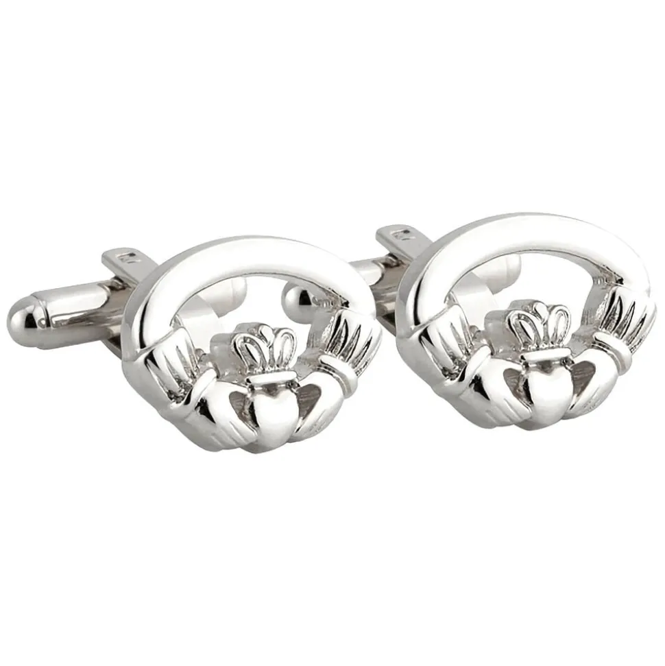Rhodium Plated Oval Claddagh Cufflinks