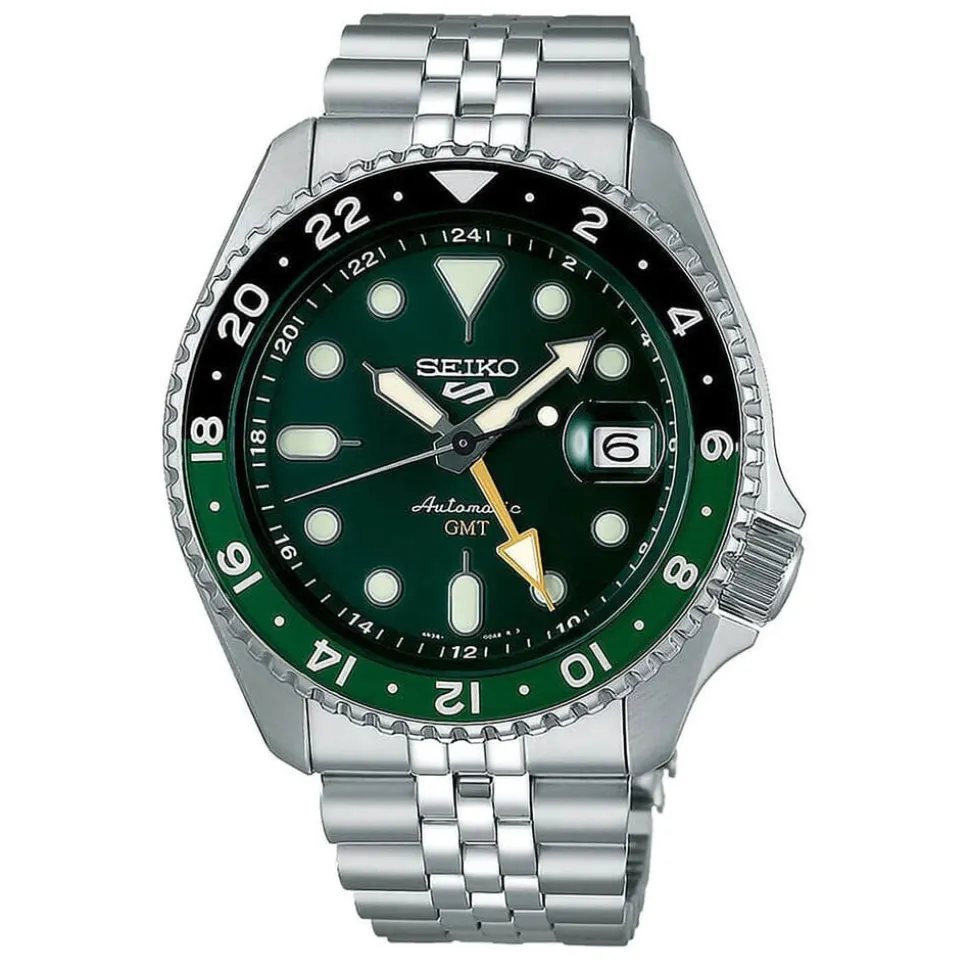 Seiko 5 Sports SKX GMT Bi-Colour 42.5mm Green Dial Steel Bracelet Watch