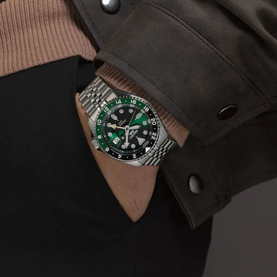 Seiko 5 Sports SKX GMT Bi-Colour 42.5mm Green Dial Steel Bracelet Watch