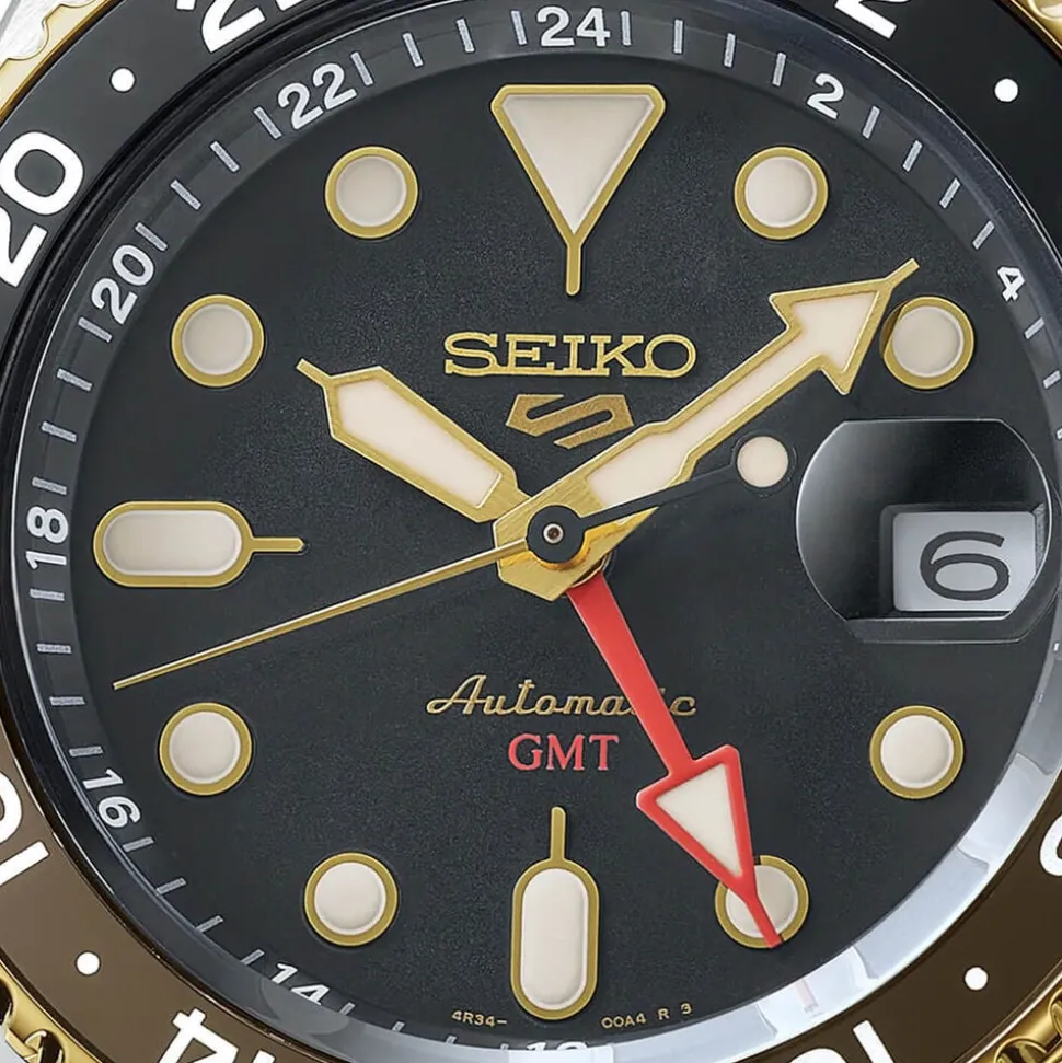 Seiko 5 Sports SKX GMT Mocha 42.5mm Black Dial Brown Leather Strap Watch