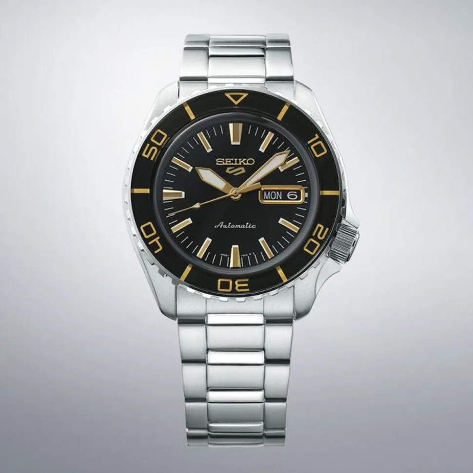 Seiko 5 Sports SKX-SNZH5 Blacktone Redux 42mm Black Dial Steel Bracelet Watch