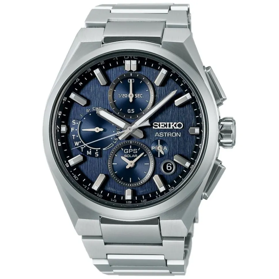 Seiko Astron GPS Solar 5X Dual-Time Chronograph 42mm Infinite Blue Dial Titanium Bracelet Watch