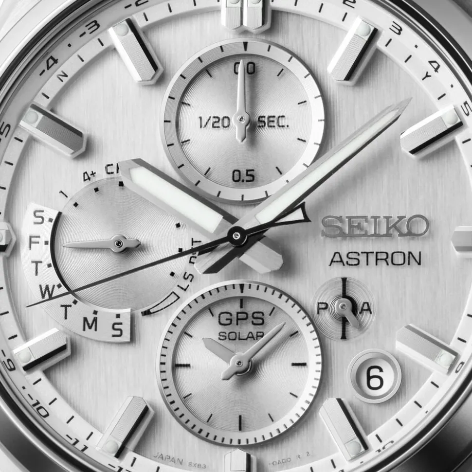 Seiko Astron GPS Solar 5X Dual-Time Chronograph 42mm Silvery White Dial Titanium Bracelet Watch