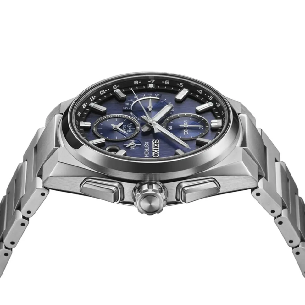 Seiko Astron GPS Solar 5X Dual-Time Chronograph 42mm Infinite Blue Dial Titanium Bracelet Watch