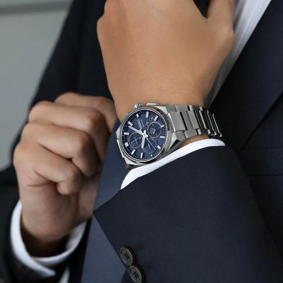 Seiko Astron GPS Solar 5X Dual-Time Chronograph 42mm Infinite Blue Dial Titanium Bracelet Watch
