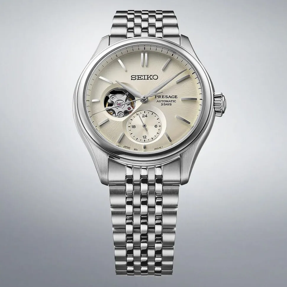 Seiko Presage Classic Series 'Shiro-iro' Open Heart 40mm White Dial Steel Bracelet Watch